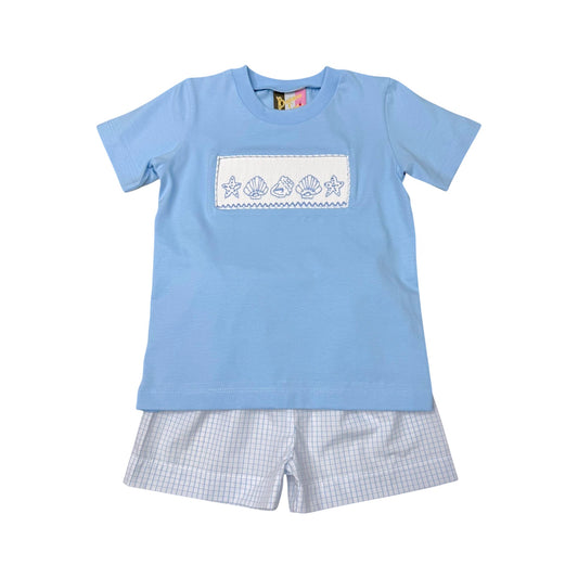 Banana Split Seashell Smocked Boys Short Set