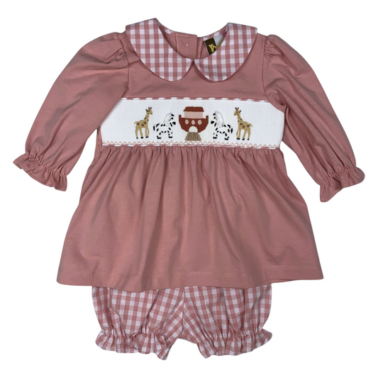 Banana Split Noah's Ark Smocked Bloomer Set