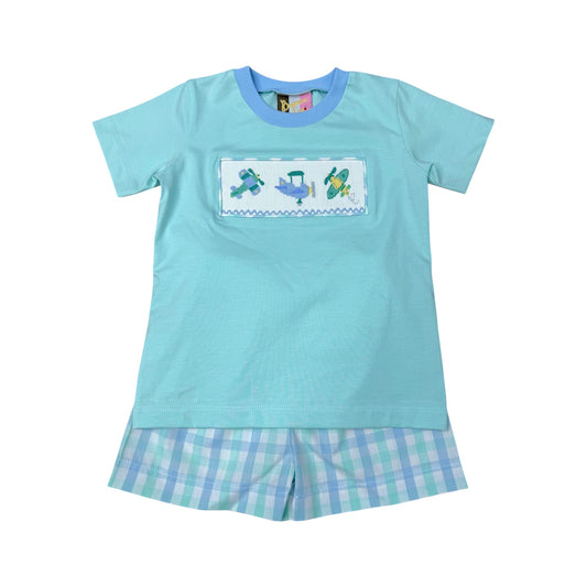 Banana Split Airplane Smocked Boys Short Set