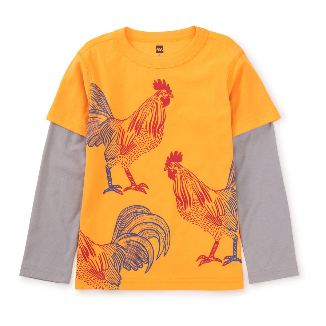 Tea Rooster Layered Sleeve Graphic Tee