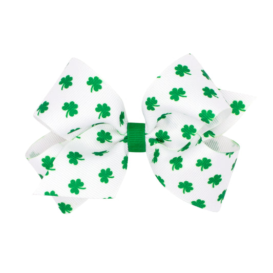 Wee Ones Medium Shamrock Printed Grosgrain Hair Bow
