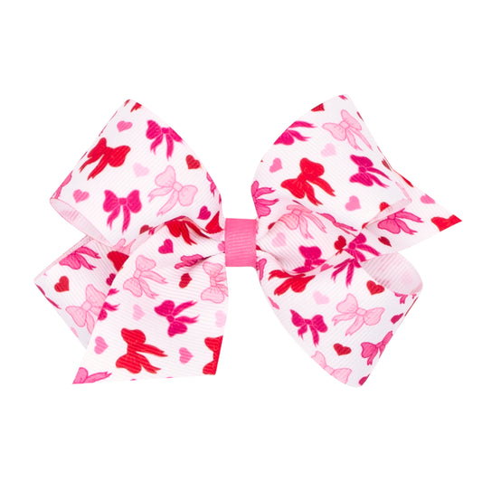 Wee Ones Medium Heart Print Grosgrain Hair Bow