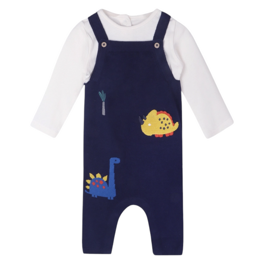 Viverano Organics Dinosaur Jacquard Knit Overall & Bodysuit Set