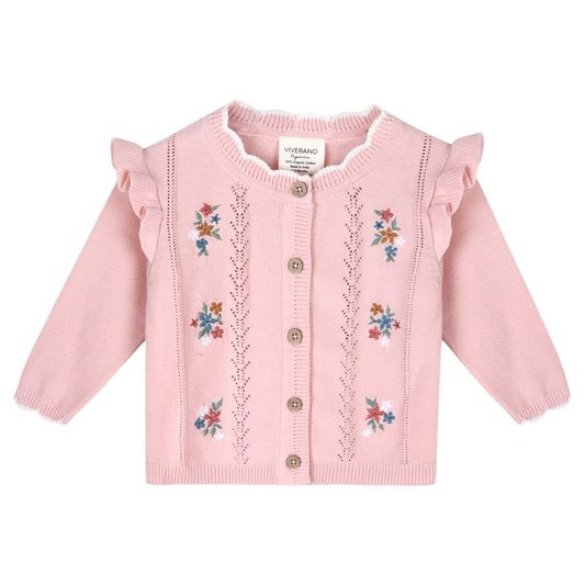 Viverano Organics Bouquet Embroidered Pointelle Knit Cardigan