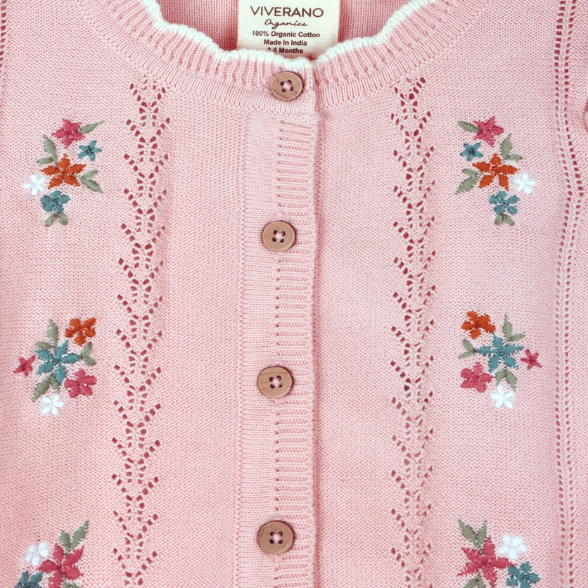 Viverano Organics Bouquet Embroidered Pointelle Knit Cardigan