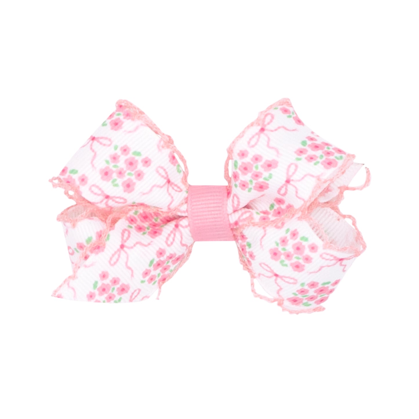 Wee Ones Mini Moonstitch Hair Bow in Flower Print