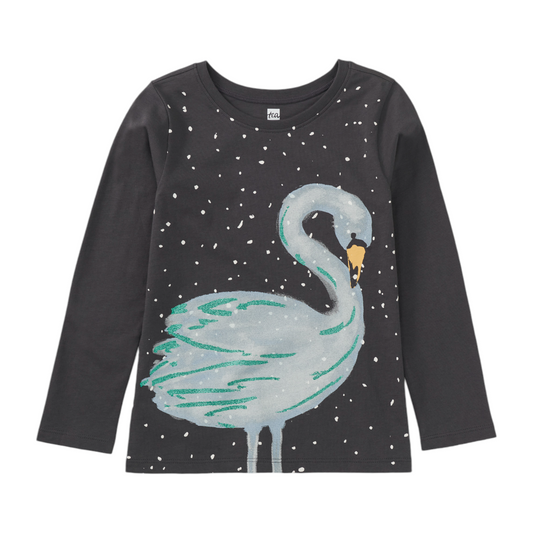 Tea Snowy Swan Glitter Graphic Tee