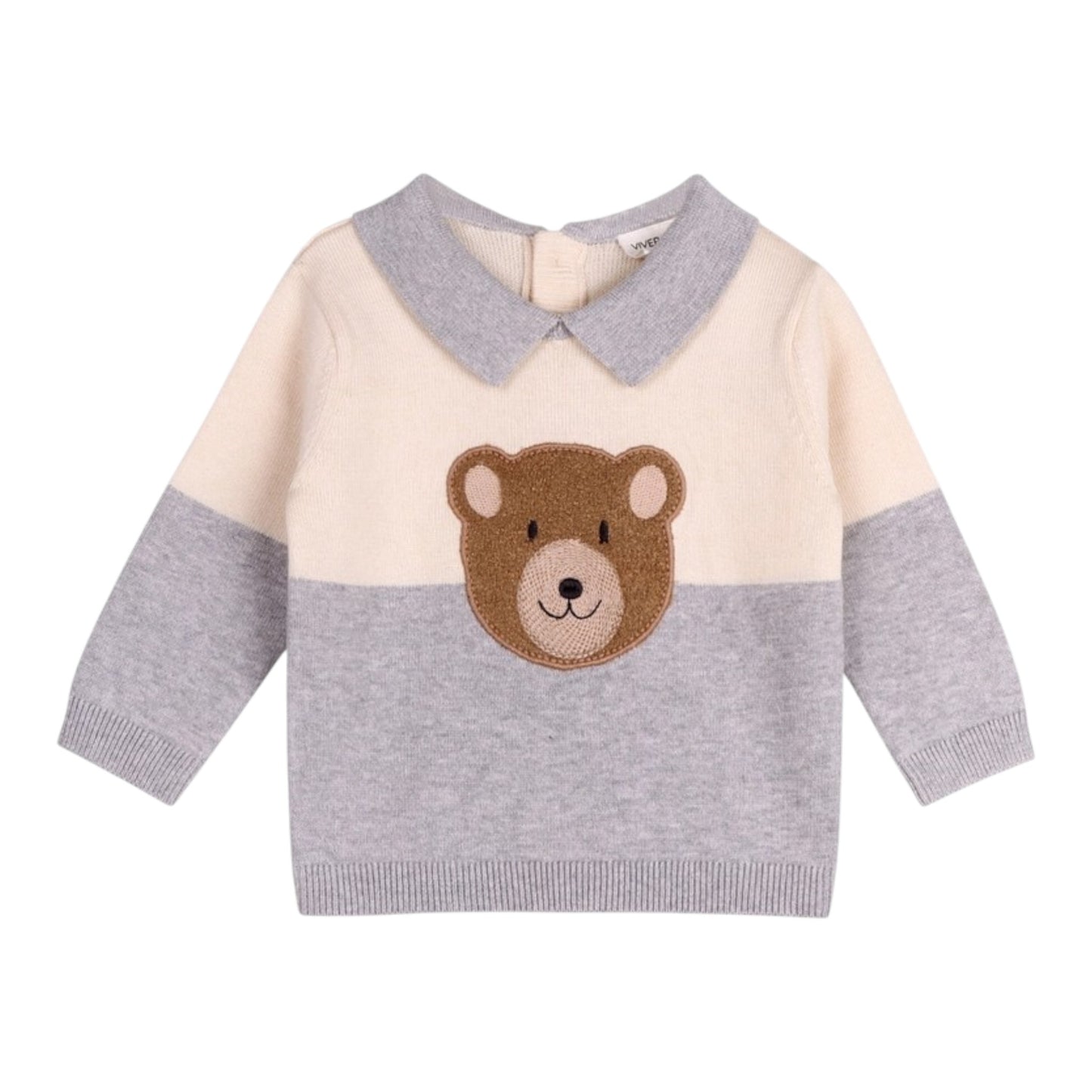Viverano Organics Cuddly Bear Applique Collar Knit Sweater