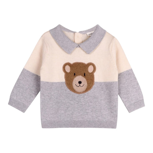 Viverano Organics Cuddly Bear Applique Collar Knit Sweater