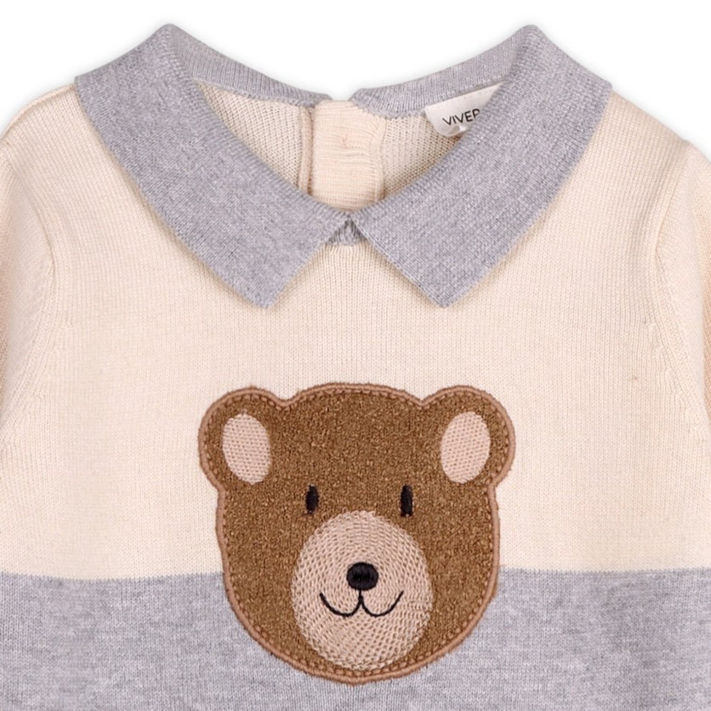 Viverano Organics Cuddly Bear Applique Collar Knit Sweater