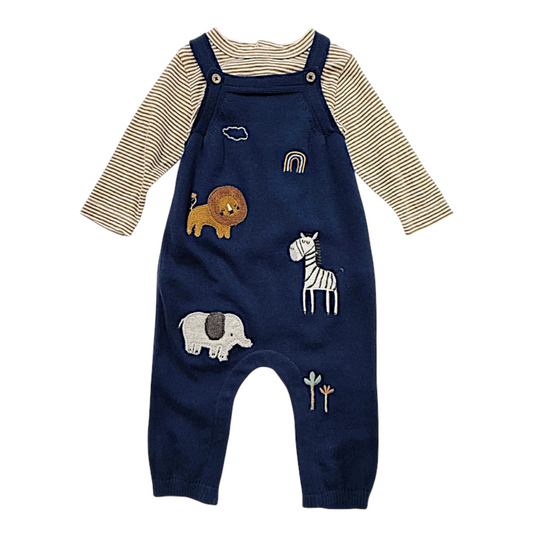 Viverano Organics Elephant Zebra Applique Baby Overall Set