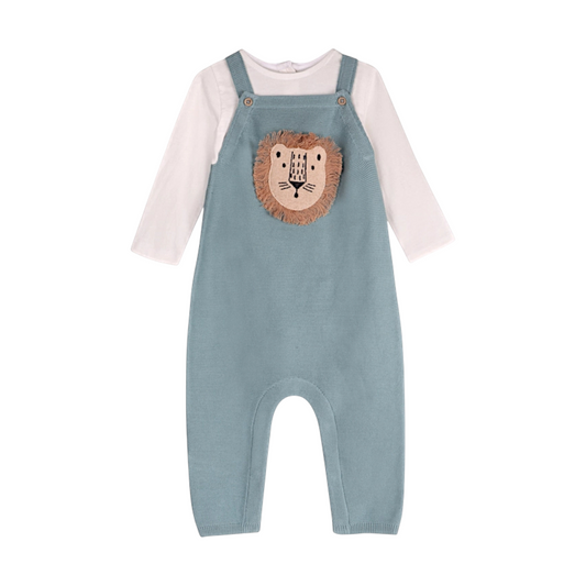 Viverano Organics Lion Applique Sweater Knit Overall Set