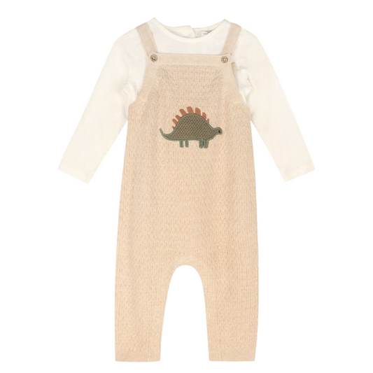 Viverano Organic Dino Applique Knit Overall Set