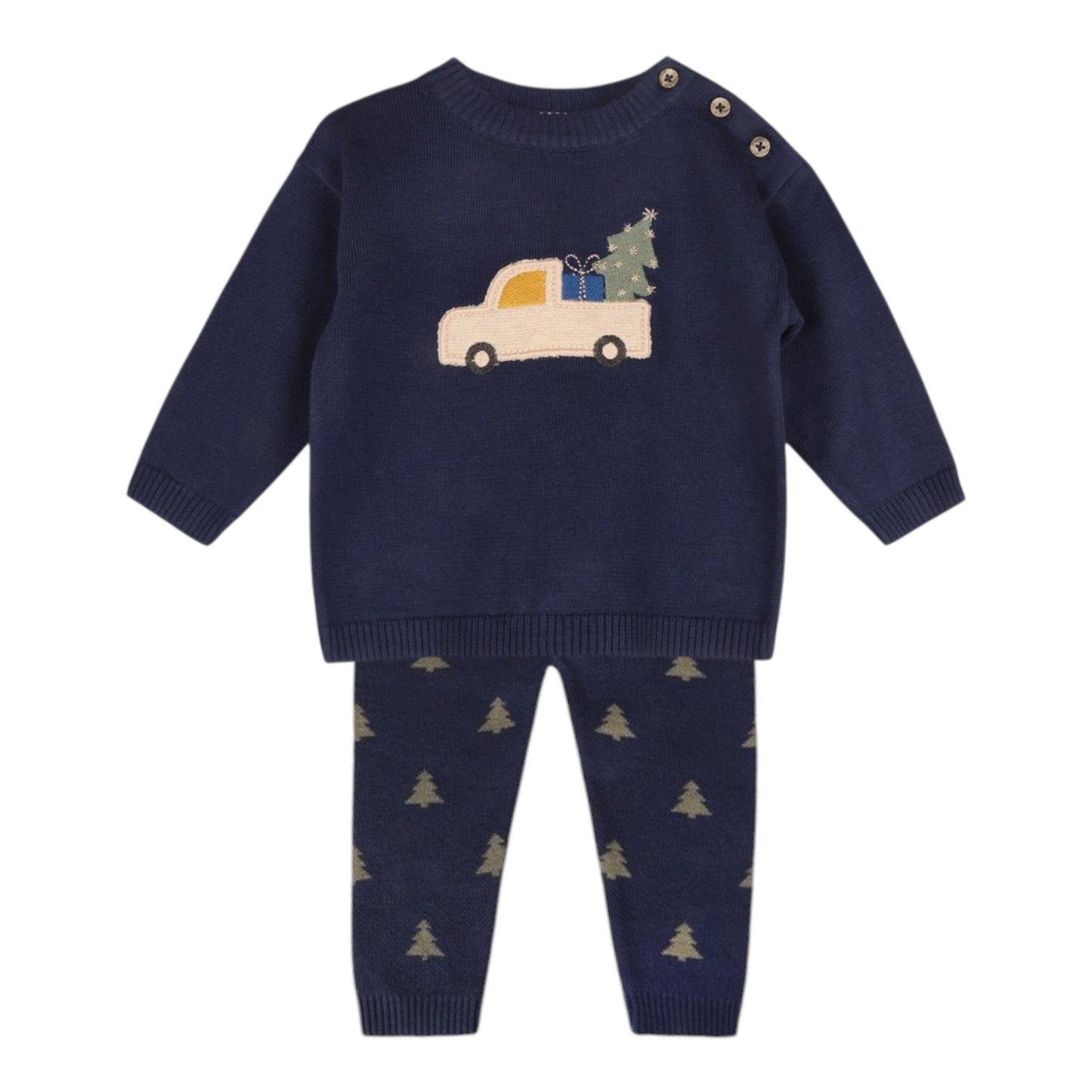 Viverano Organics Jolly Truck Applique Sweater Pant Set