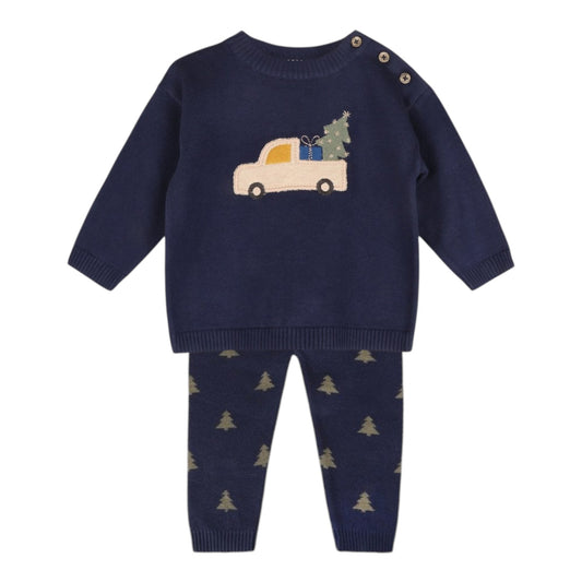 Viverano Organics Jolly Truck Applique Sweater Pant Set