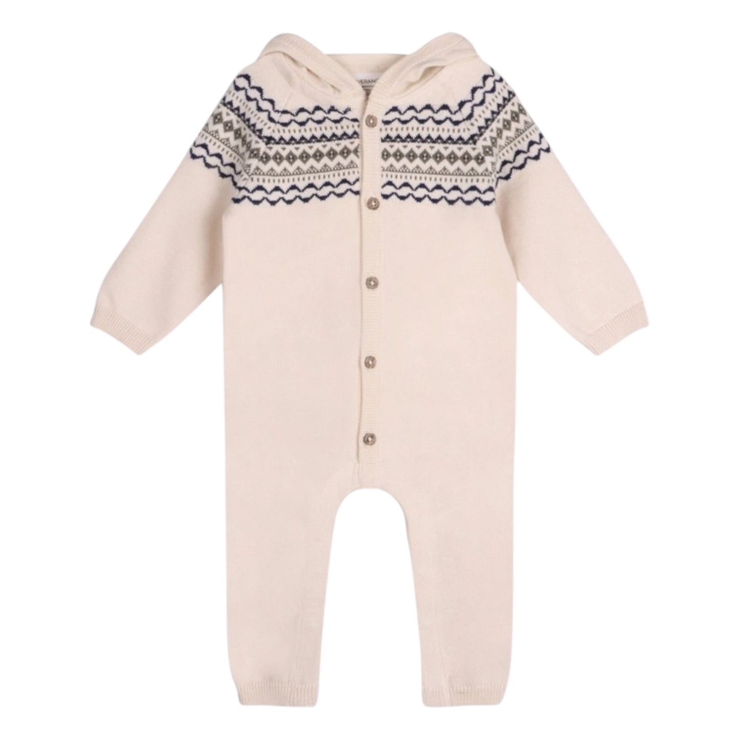 Viverano Organics Fair Isle Jacquard Knit Sweater Hooded Jumpsuit