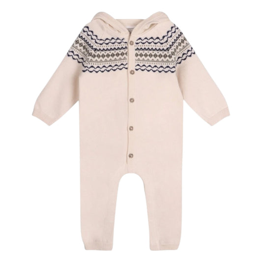 Viverano Organics Fair Isle Jacquard Knit Sweater Hooded Jumpsuit