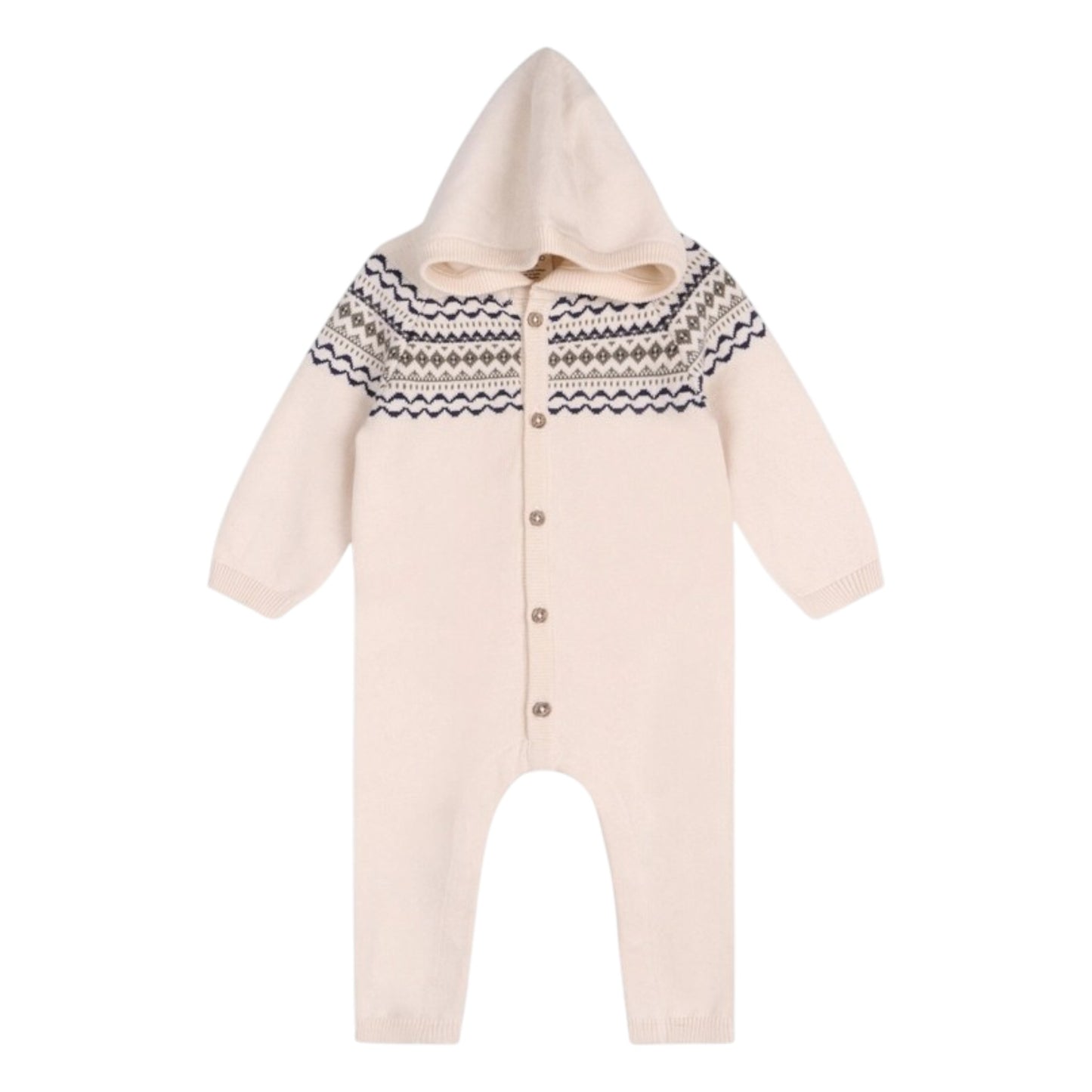 Viverano Organics Fair Isle Jacquard Knit Sweater Hooded Jumpsuit