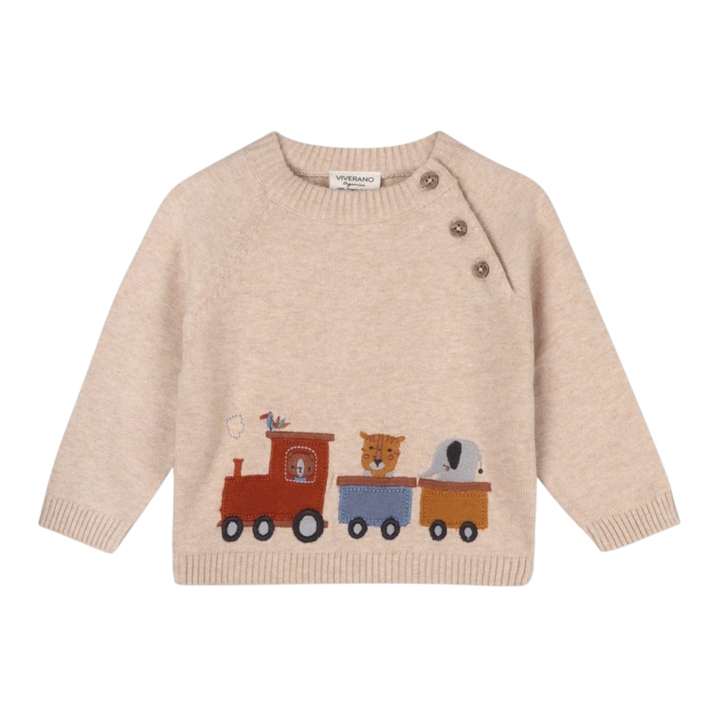Viverano Organics Animal Train Applique Knit Sweater