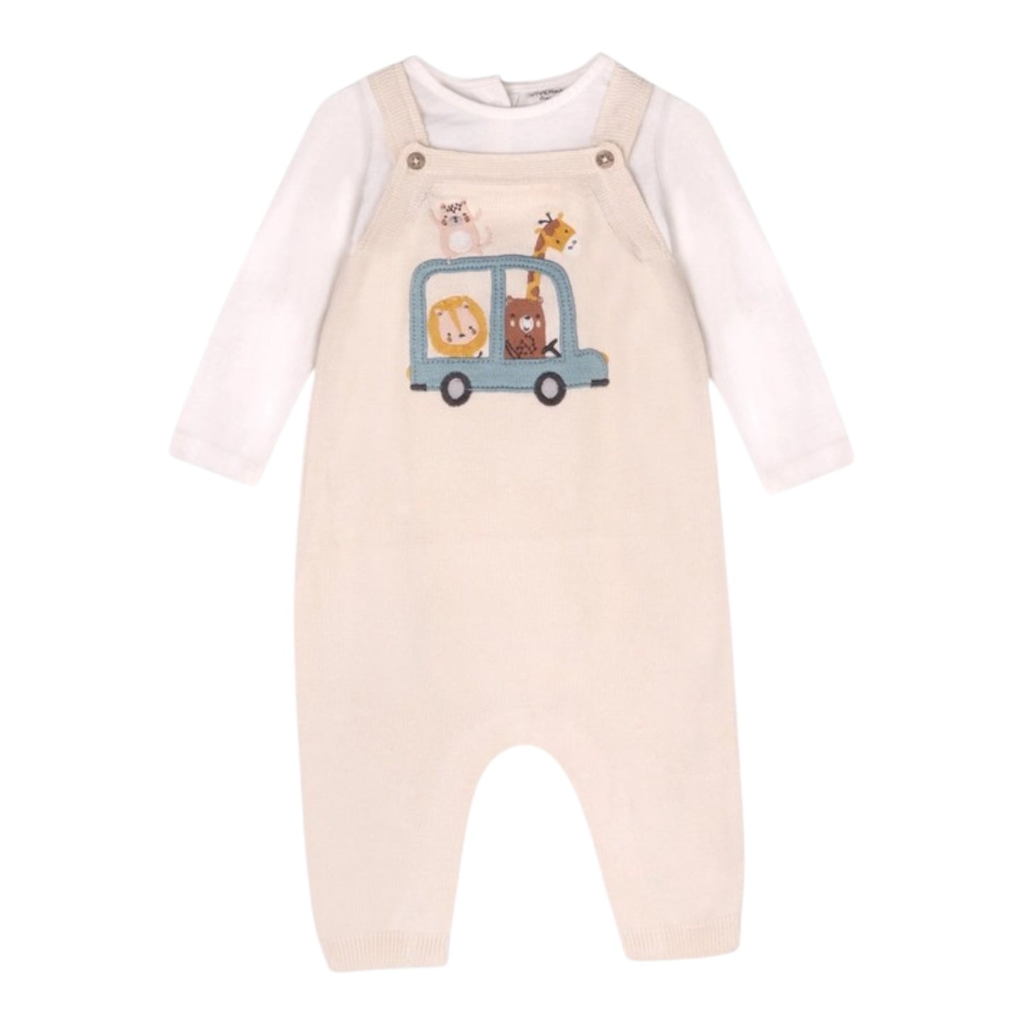 Viverano Organics Animal Safari Car Embroidered Baby Knit Overall Set