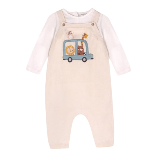 Viverano Organics Animal Safari Car Embroidered Baby Knit Overall Set
