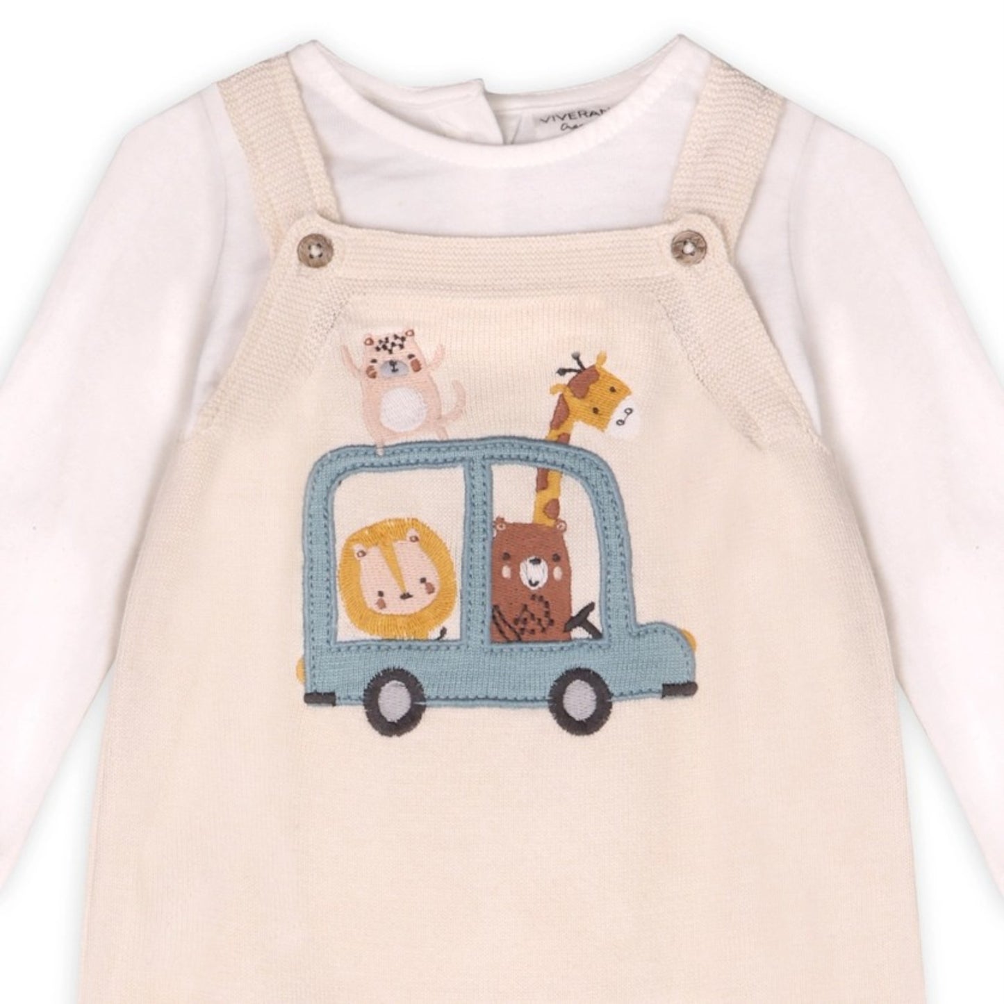 Viverano Organics Animal Safari Car Embroidered Baby Knit Overall Set