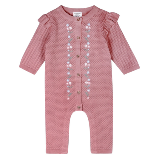 Viverano Organics Floral Embroidered Knit Ruffle Sweater Jumpsuit