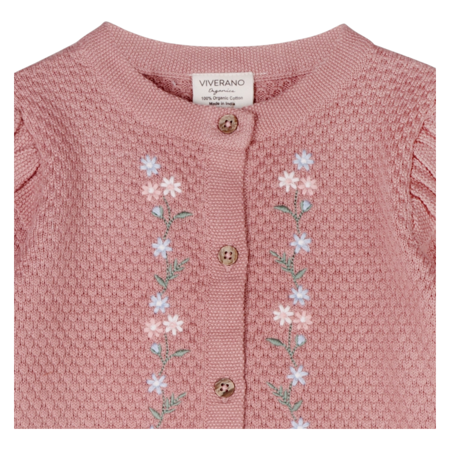 Viverano Organics Floral Embroidered Knit Ruffle Sweater Jumpsuit