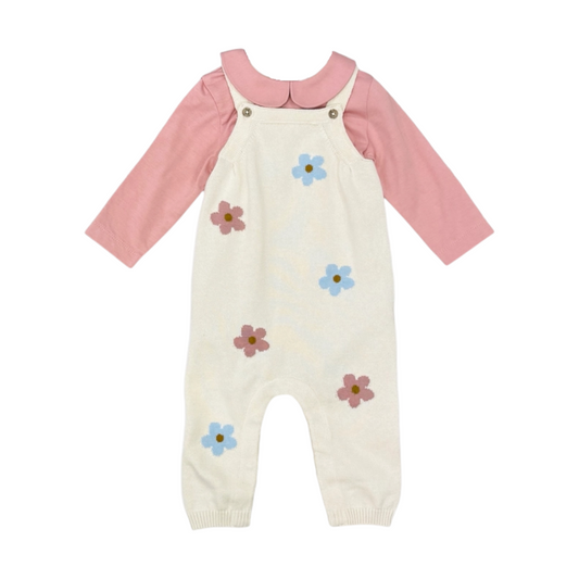 Viverano Organics Grace Flower Jacquard Knit Overall Set