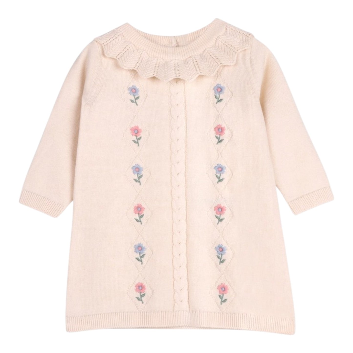 Viverano Organics Emma Floral Embroidered Knit Ruffle Dress