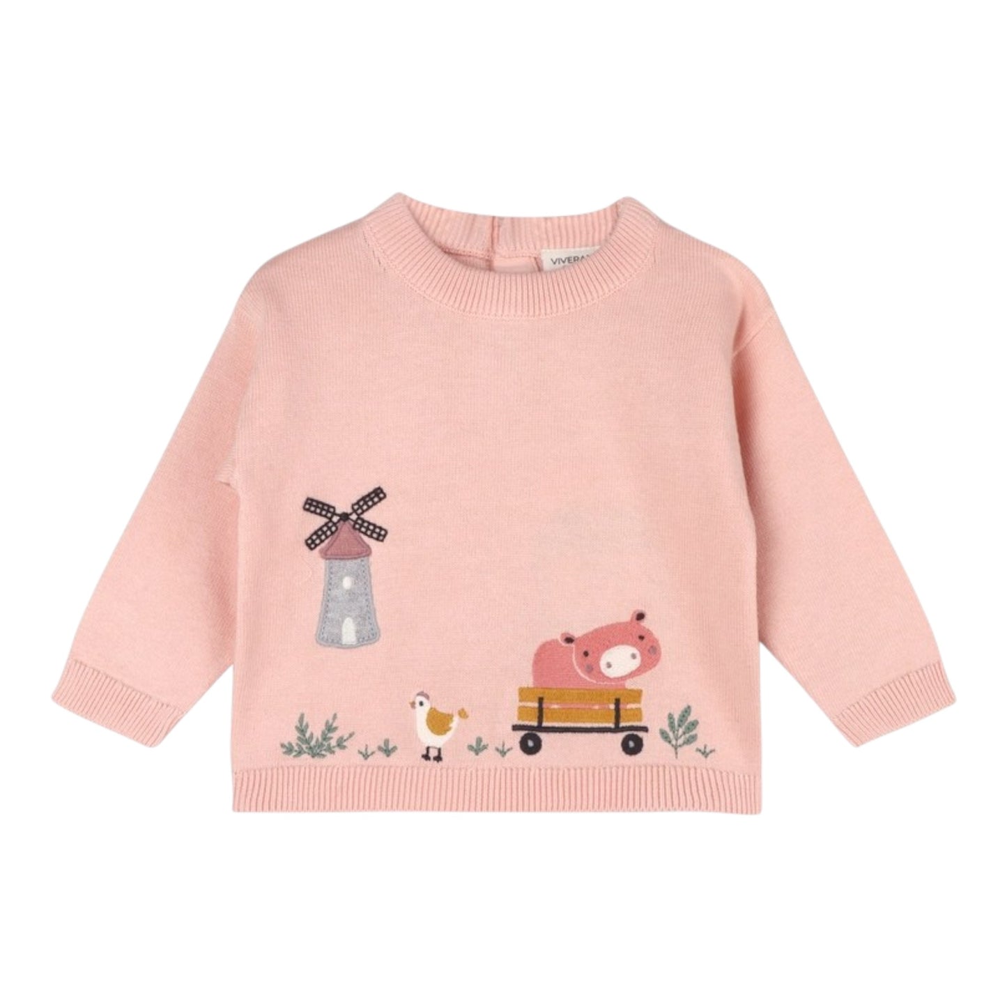 Viverano Organics Farm Windmill Applique Knit Sweater