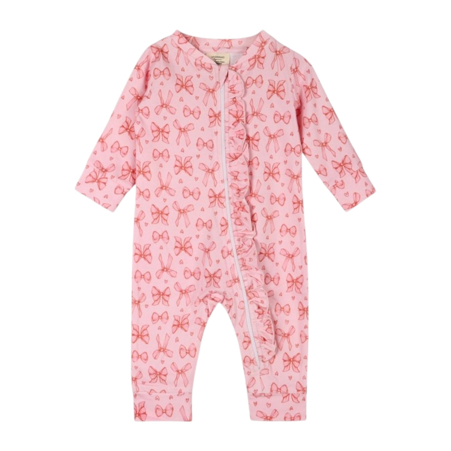 Viverano Organics Bows Baby Zippered Ruffle Jumpsuit