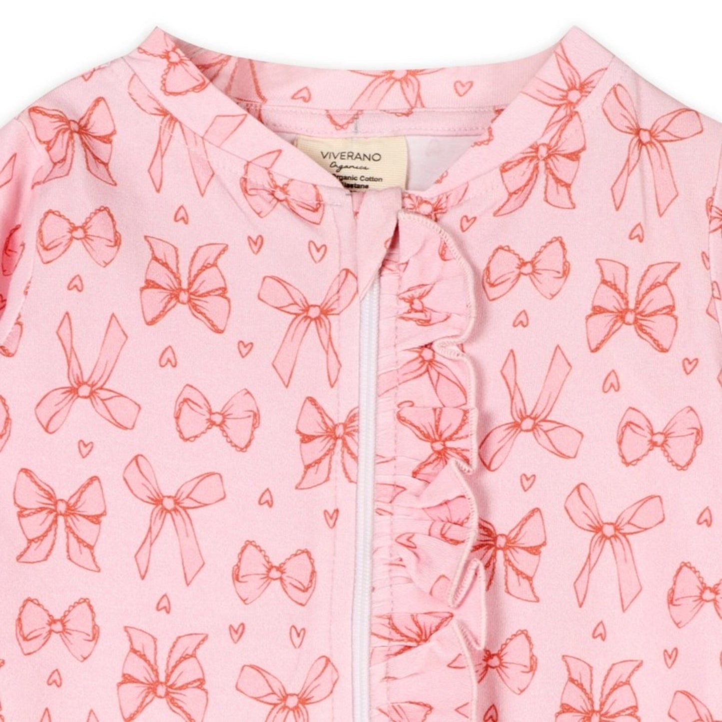 Viverano Organics Bows Baby Zippered Ruffle Jumpsuit
