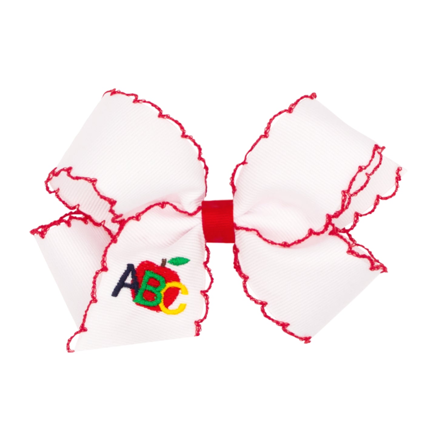 Wee Ones Medium Back to School Moonstitch Embroidered Hair Bow