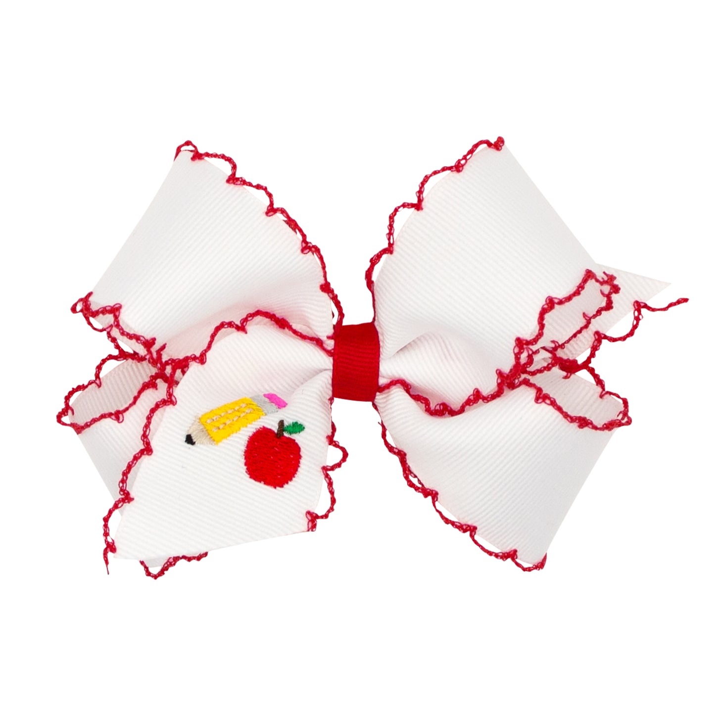 Wee Ones Medium Back to School Moonstitch Embroidered Hair Bow
