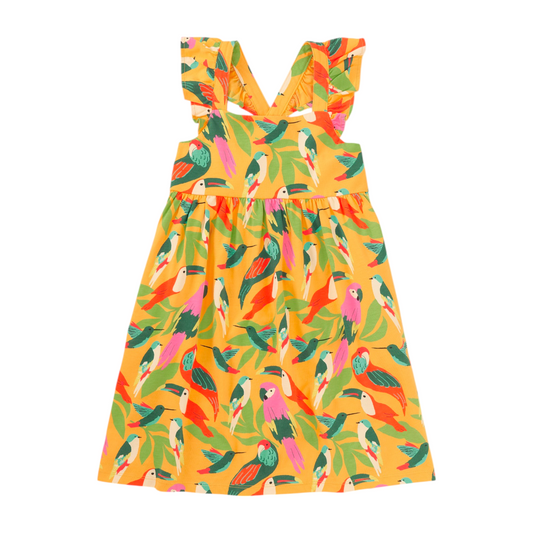 Tea Wild Birds Ruffle Strap Dress