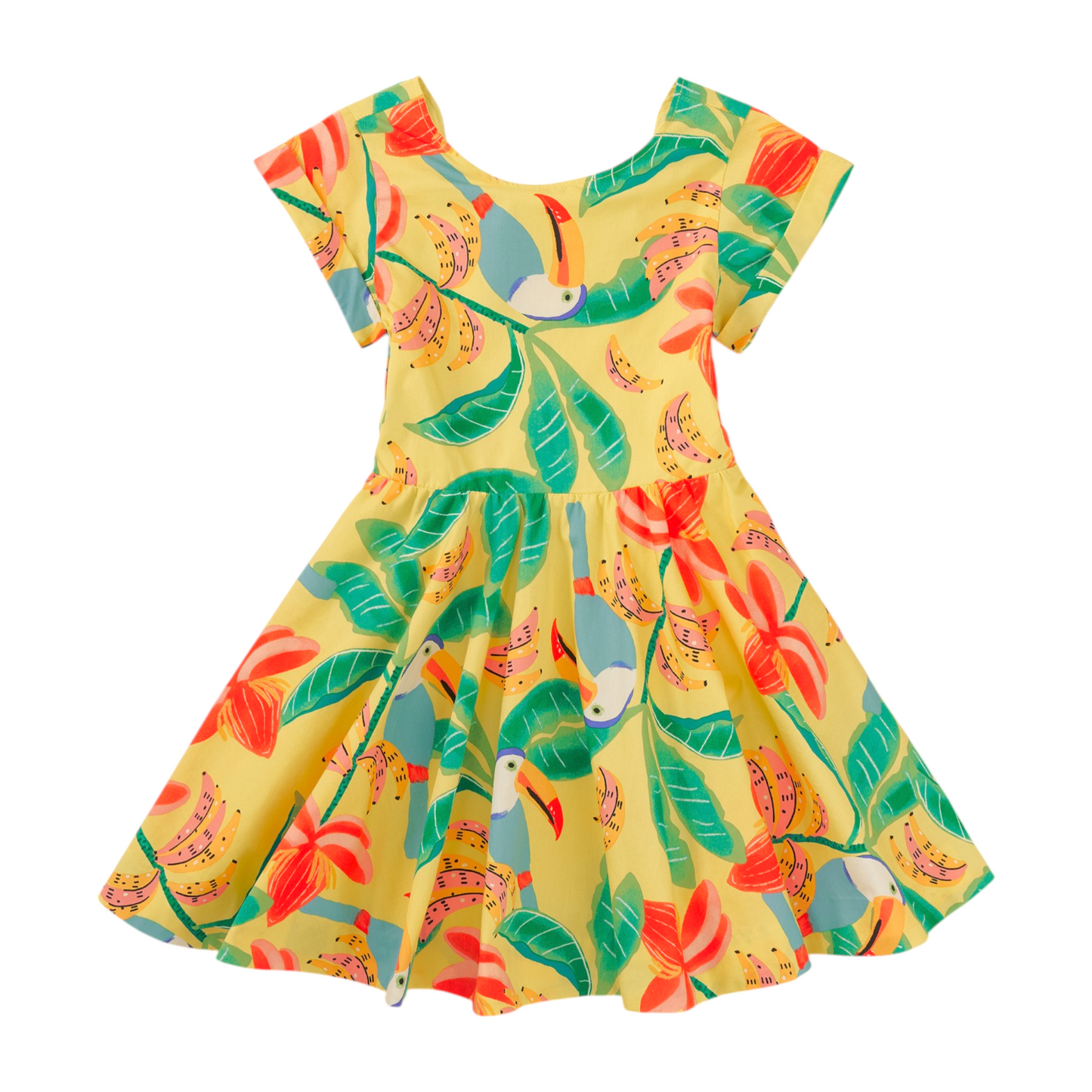 Tea Toucans Button Back Skirted Dress