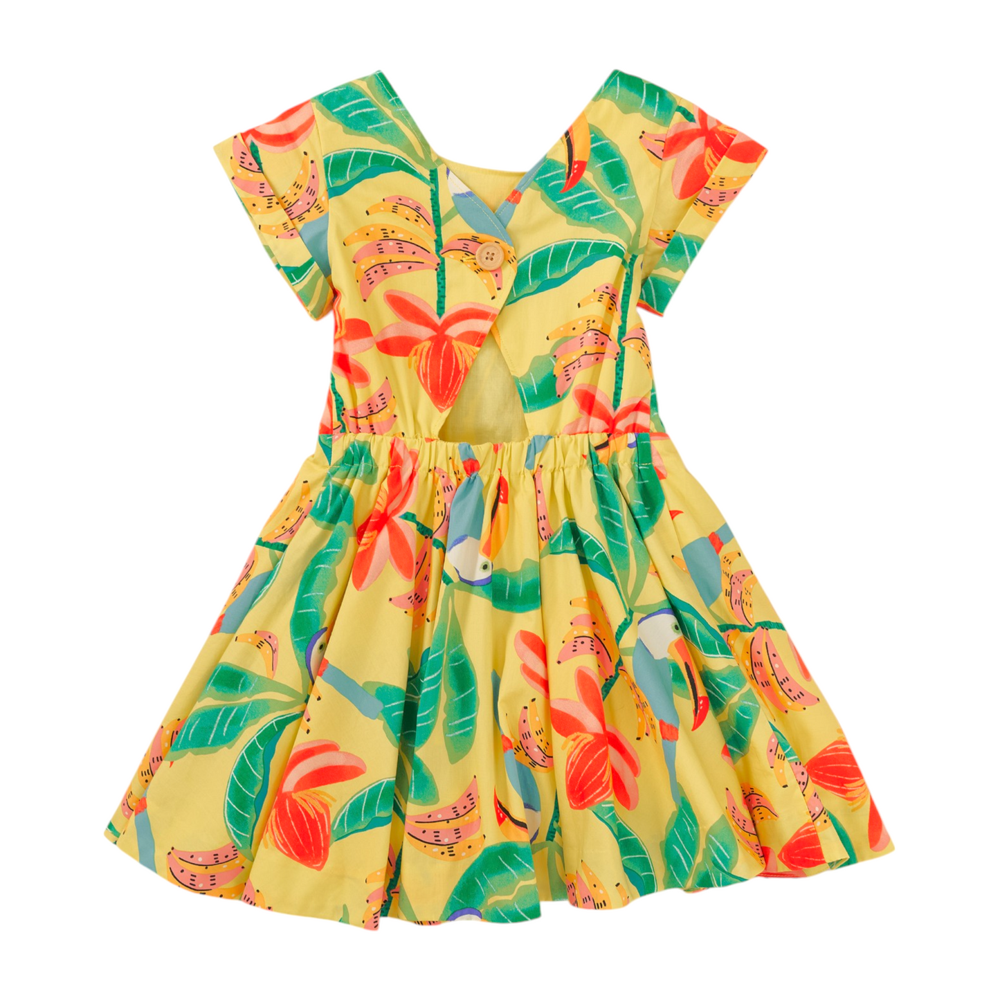 Tea Toucans Button Back Skirted Dress