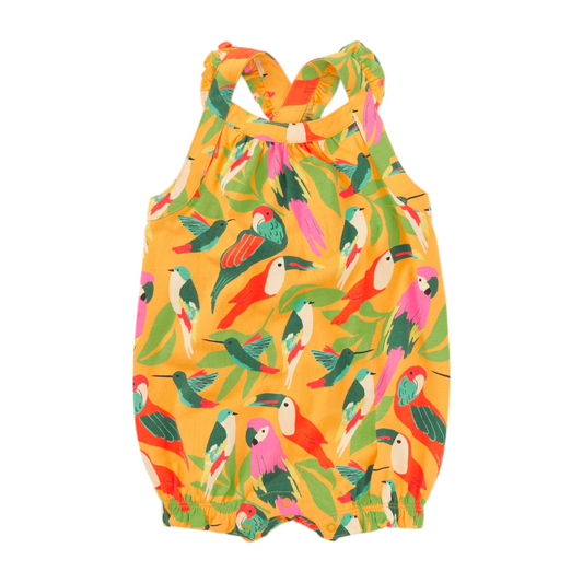 Tea Wild Birds Cross-Back Baby Romper