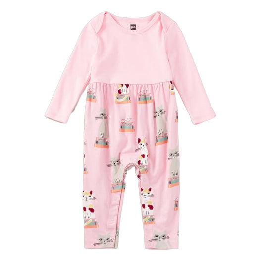 Tea Bookshop Cat Print Mix Baby Romper
