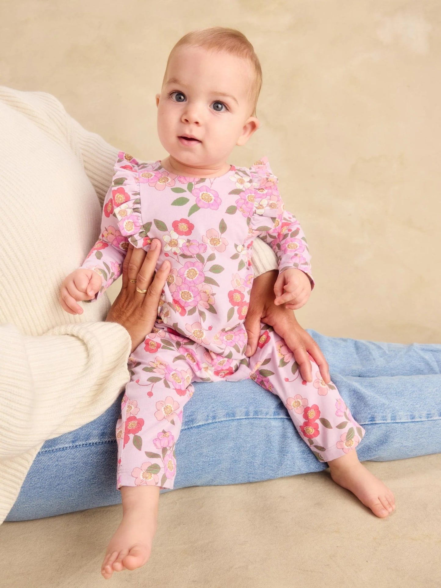 Tea Ruffle Shoulder Baby Romper