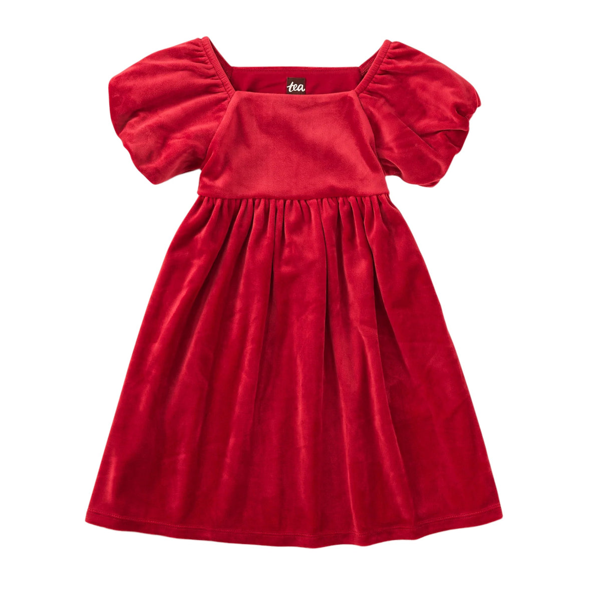 Tea Puff Shoulder Velour Dress