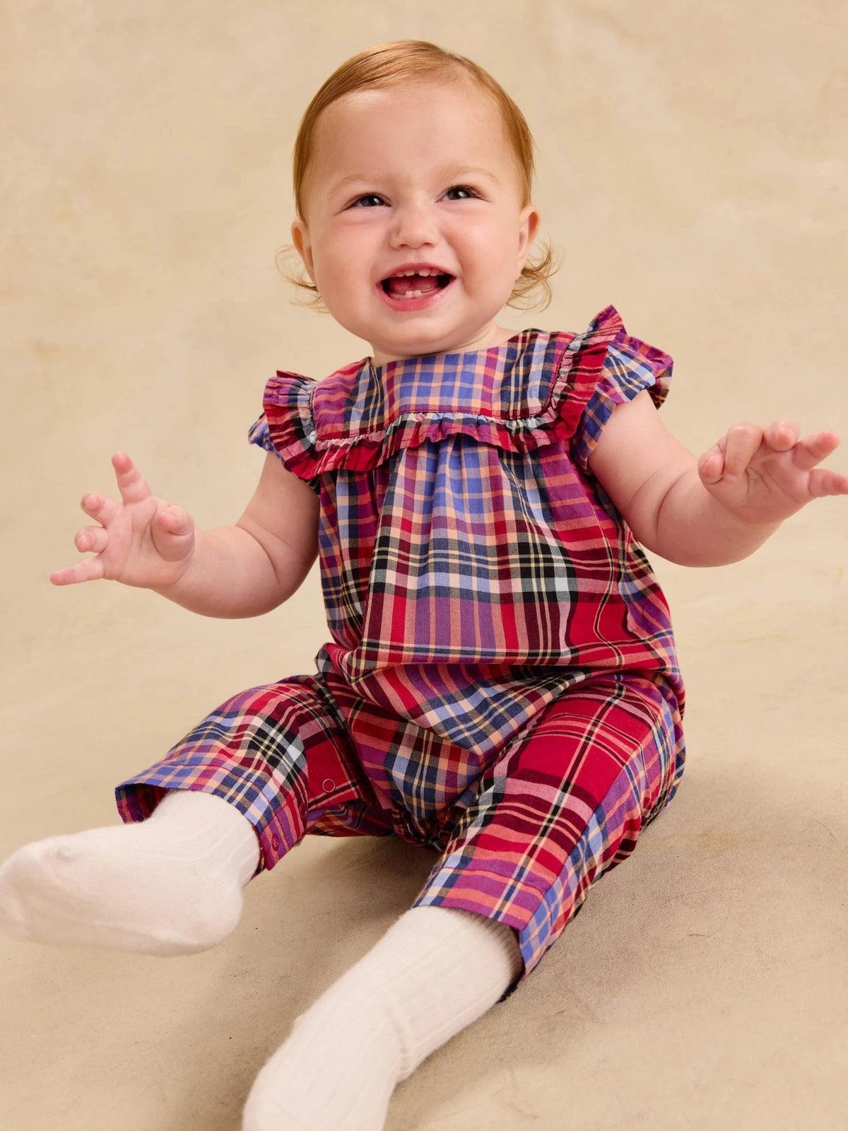 Tea Plaid Ruffle Baby Romper