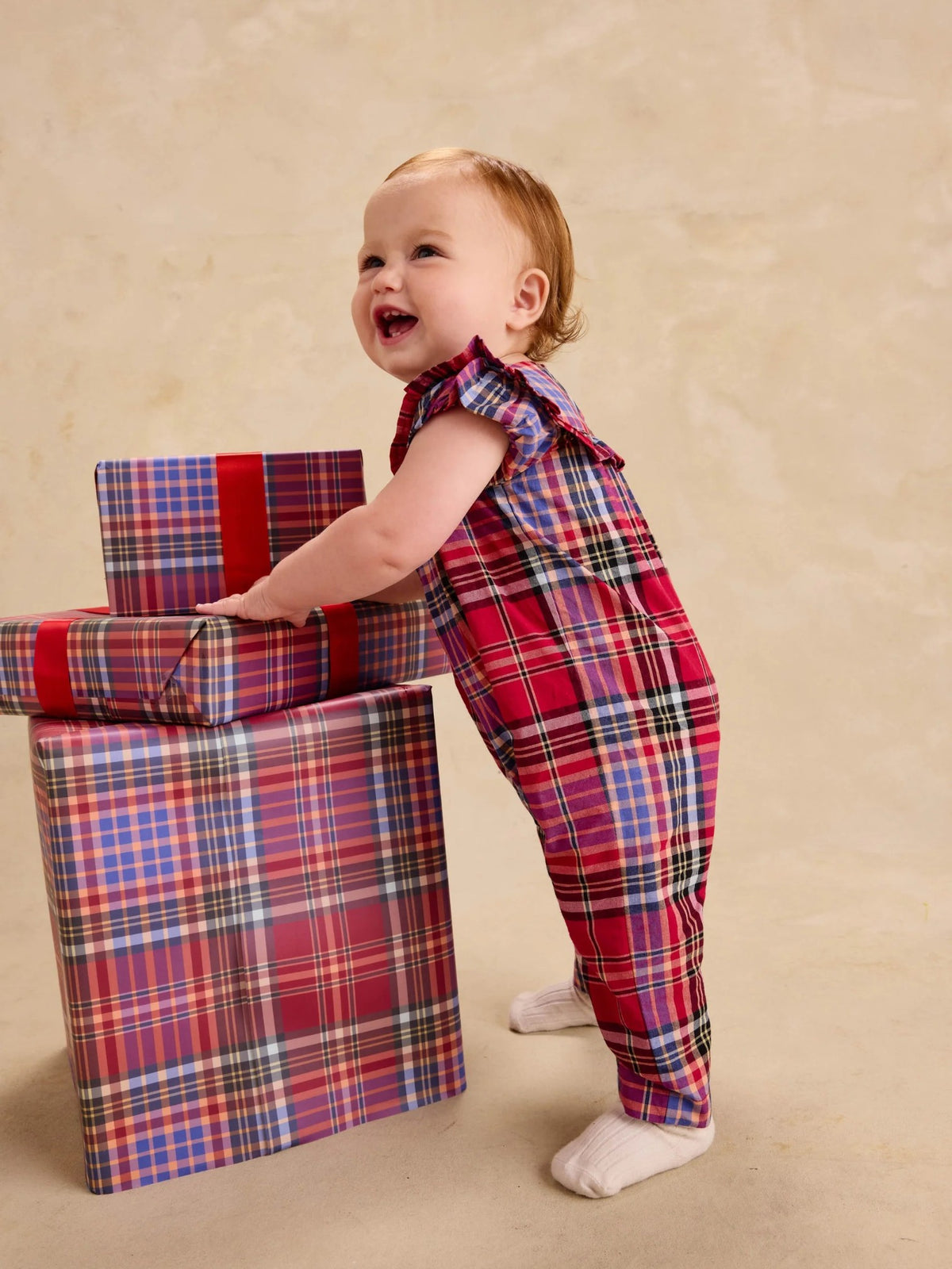 Tea Plaid Ruffle Baby Romper