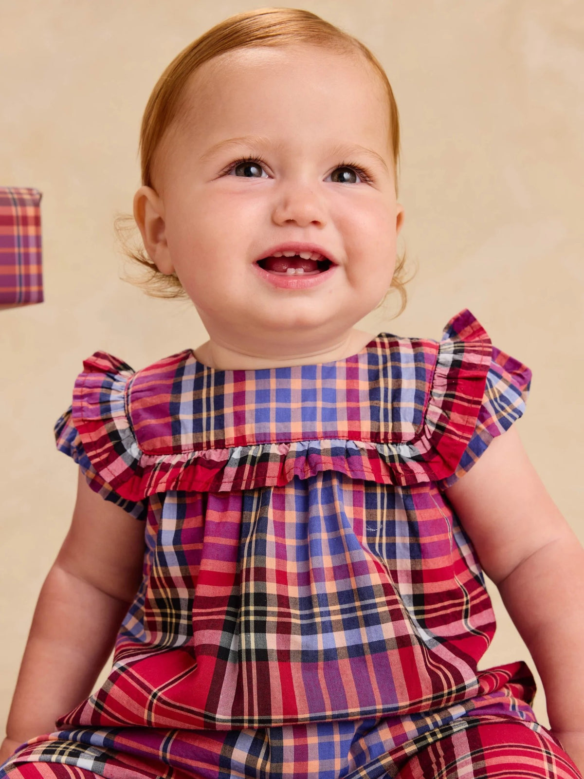 Tea Plaid Ruffle Baby Romper