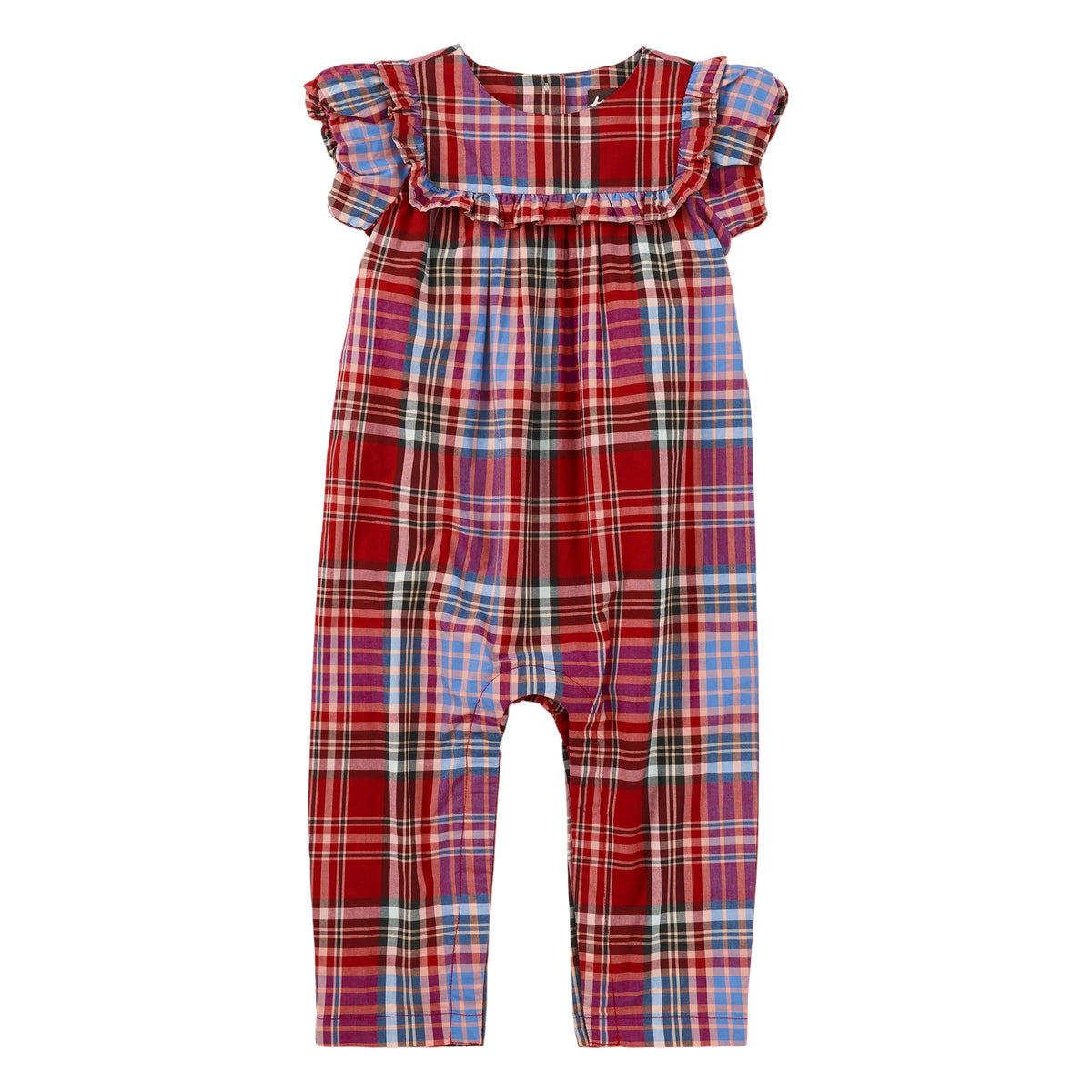 Tea Plaid Ruffle Baby Romper