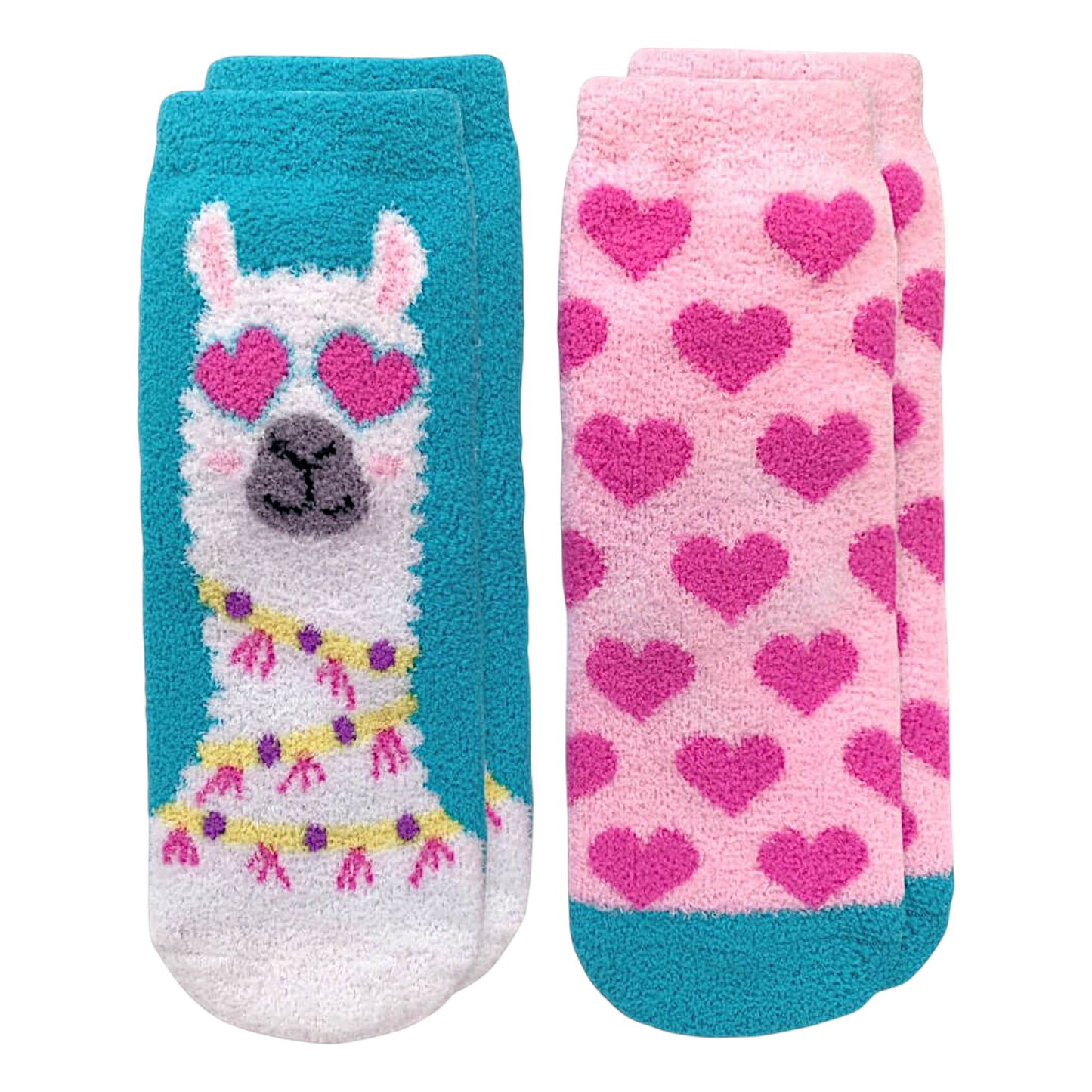 Jefferies Socks Llama and Hearts Fuzzy Non-Skid Slipper Socks