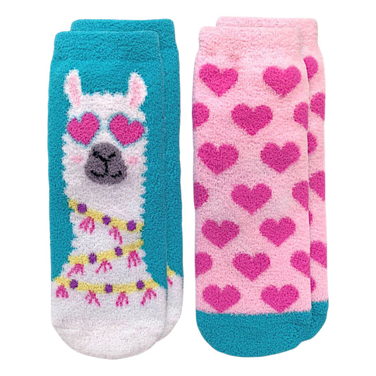 Jefferies Socks Llama and Hearts Fuzzy Non-Skid Slipper Socks