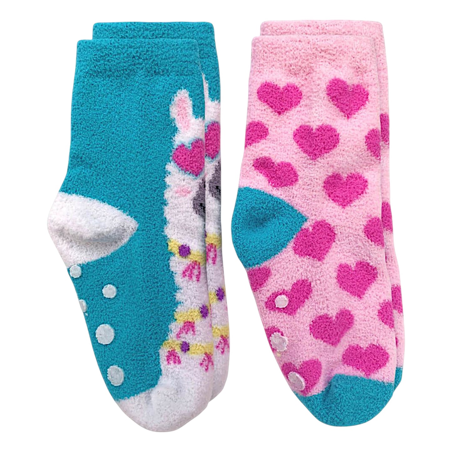 Jefferies Socks Llama and Hearts Fuzzy Non-Skid Slipper Socks