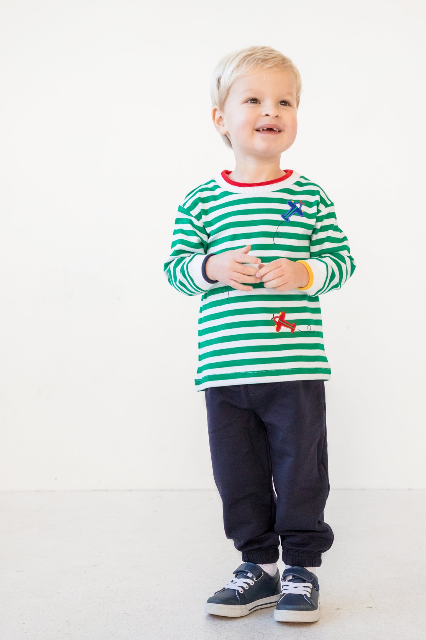 Florence Eiseman Stripe Knit Shirt With Airplanes